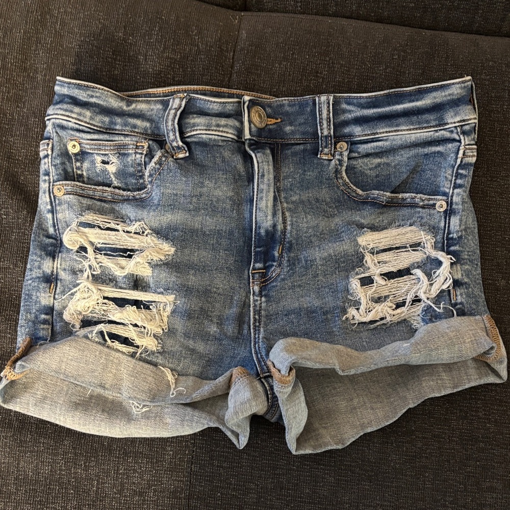 American Eagle Outfitters Blue Distressed Jean Shorts